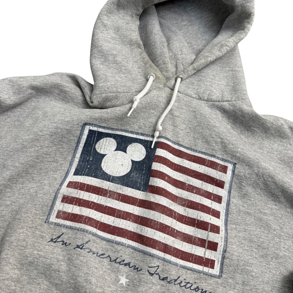 Disney Store Mickey Mouse American Flag Hoodie Gray An‎ American Tradition